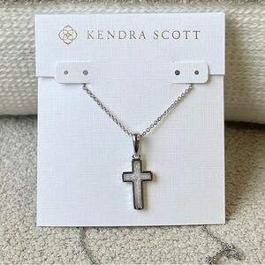 Kendra Scott Cross Silver Pendant Necklace in White Kyocera Opal
